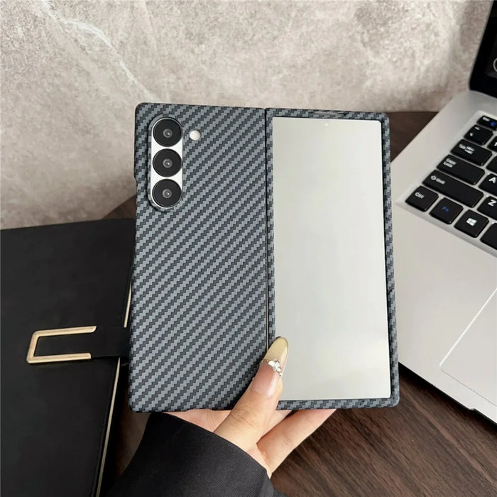 For Samsung Galaxy Z Fold4 5G Magnetic Case Carbon Fiber Texture PC Phone Cover with Screen Protector - Black - 2