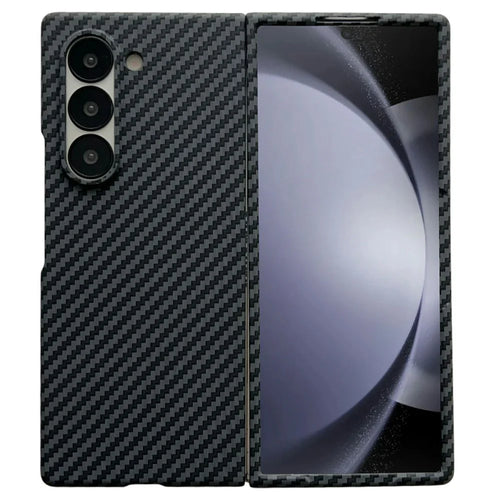 For Samsung Galaxy Z Fold5 5G Magnetic Case Carbon Fiber Texture PC Phone Cover with Screen Protector - Black - 1