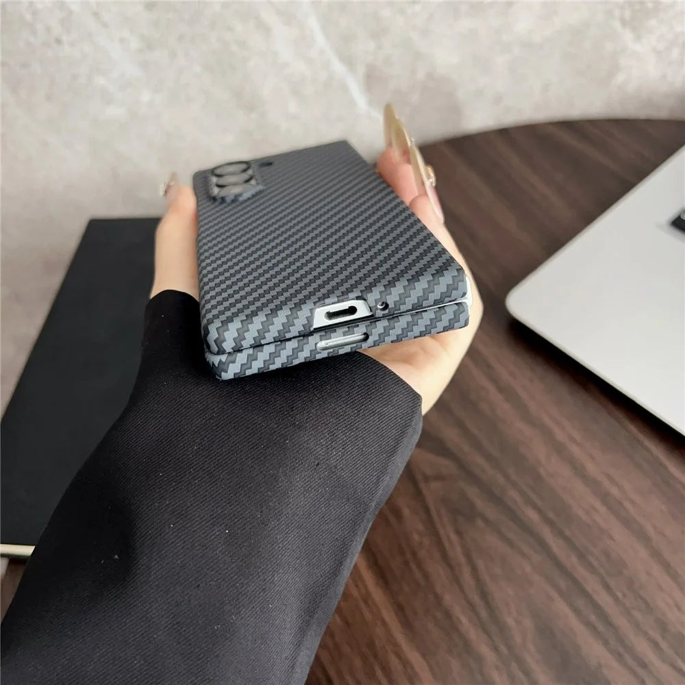 For Samsung Galaxy Z Fold5 5G Magnetic Case Carbon Fiber Texture PC Phone Cover with Screen Protector - Black - 7