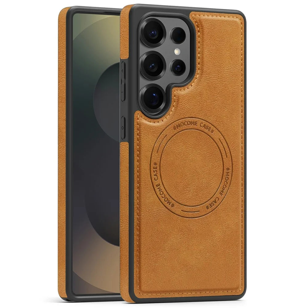 For Samsung Galaxy S25 Ultra Magnetic Case Leather Back Phone Cover - Brown - 1