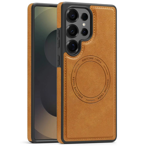 For Samsung Galaxy S25 Ultra Magnetic Case Leather Back Phone Cover - Brown - 1