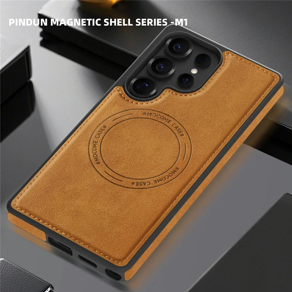 For Samsung Galaxy S25 Ultra Magnetic Case Leather Back Phone Cover - Brown - 3