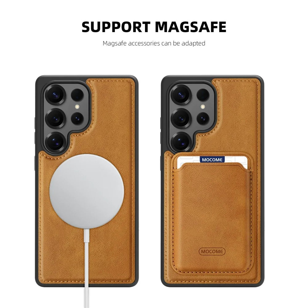 For Samsung Galaxy S25 Ultra Magnetic Case Leather Back Phone Cover - Brown - 4