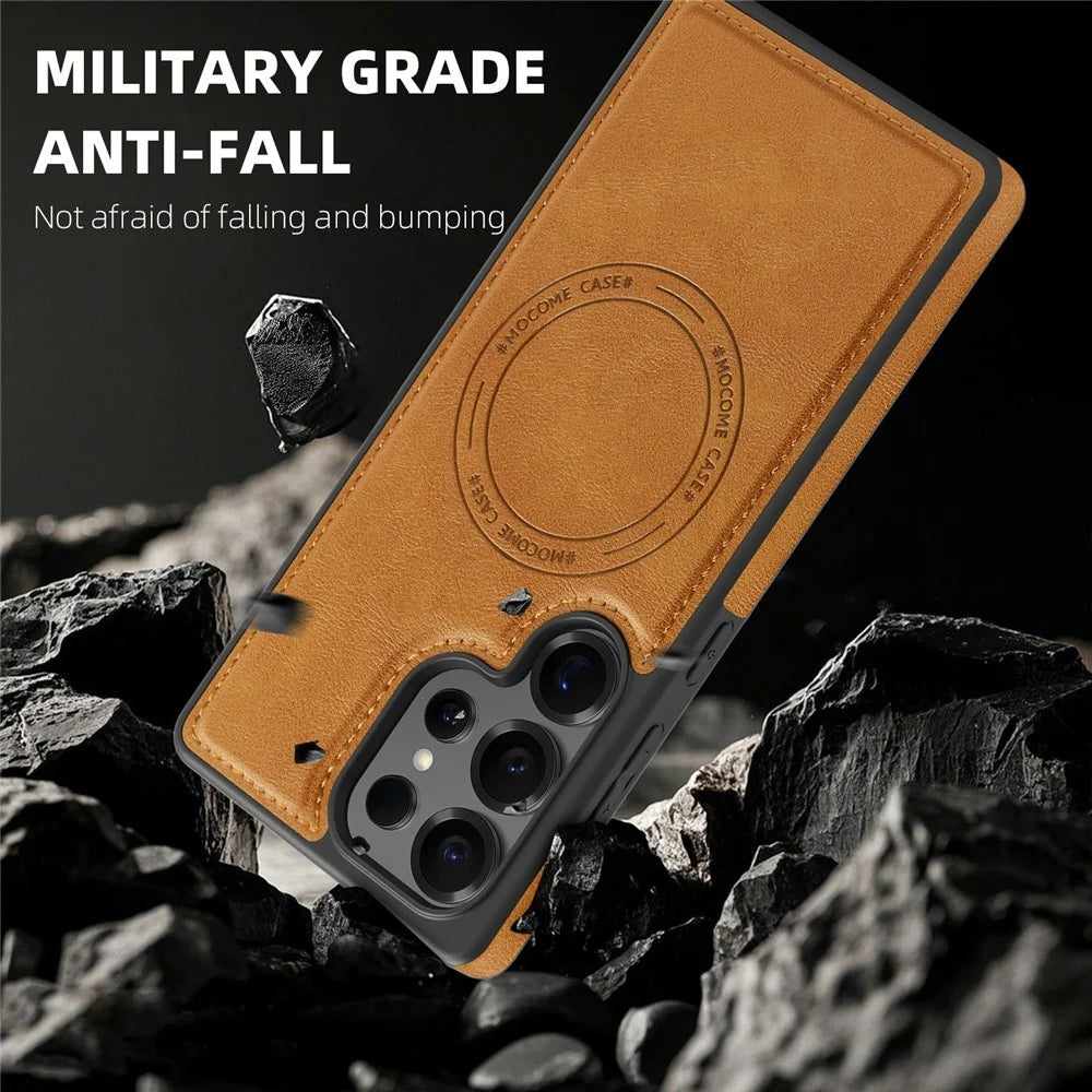 For Samsung Galaxy S25 Ultra Magnetic Case Leather Back Phone Cover - Brown - 5