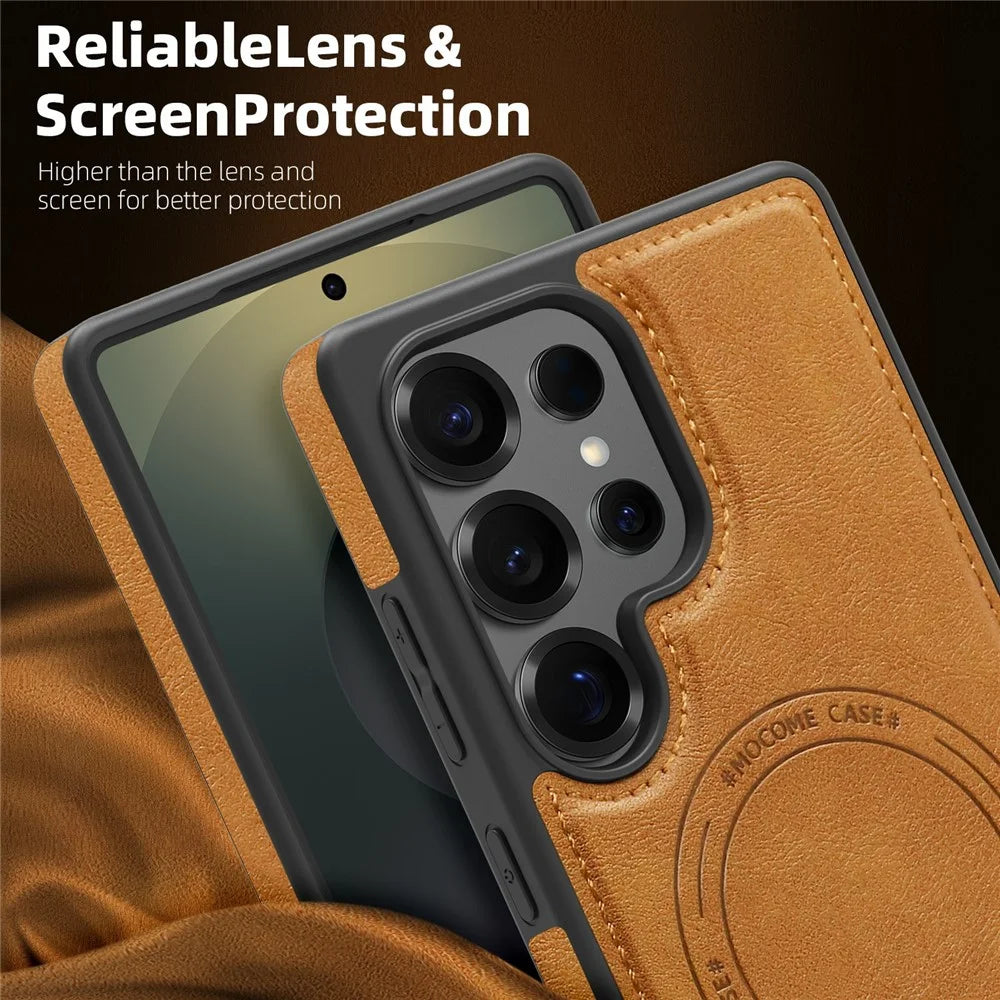 For Samsung Galaxy S25 Ultra Magnetic Case Leather Back Phone Cover - Brown - 6