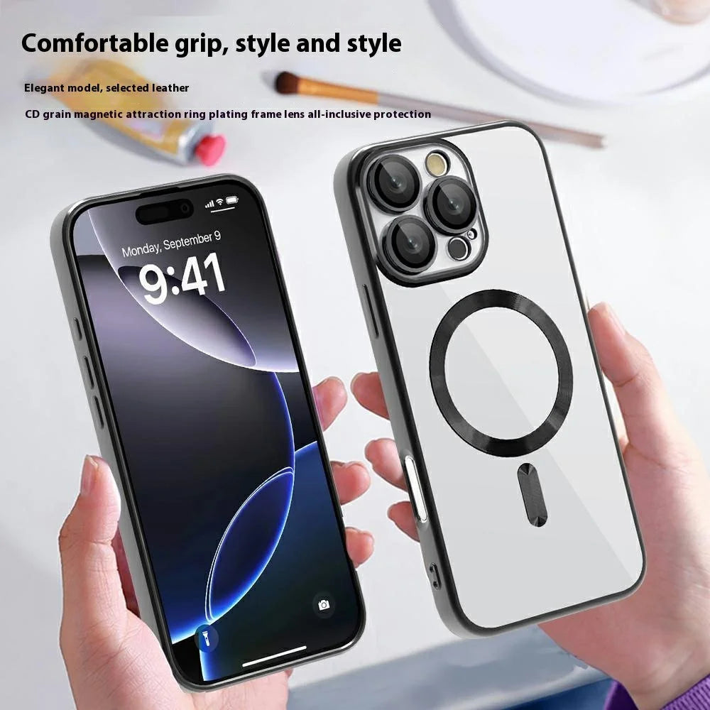 For iPhone 16 Pro Case Compatible with MagSafe TPU + PC Clear Back Cover - Black - 6