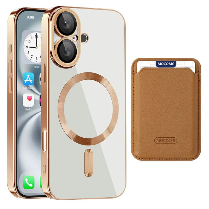 For iPhone 16 Plus Case Compatible with MagSafe TPU + PC Mobile Cover with Card Bag - Brown - 1
