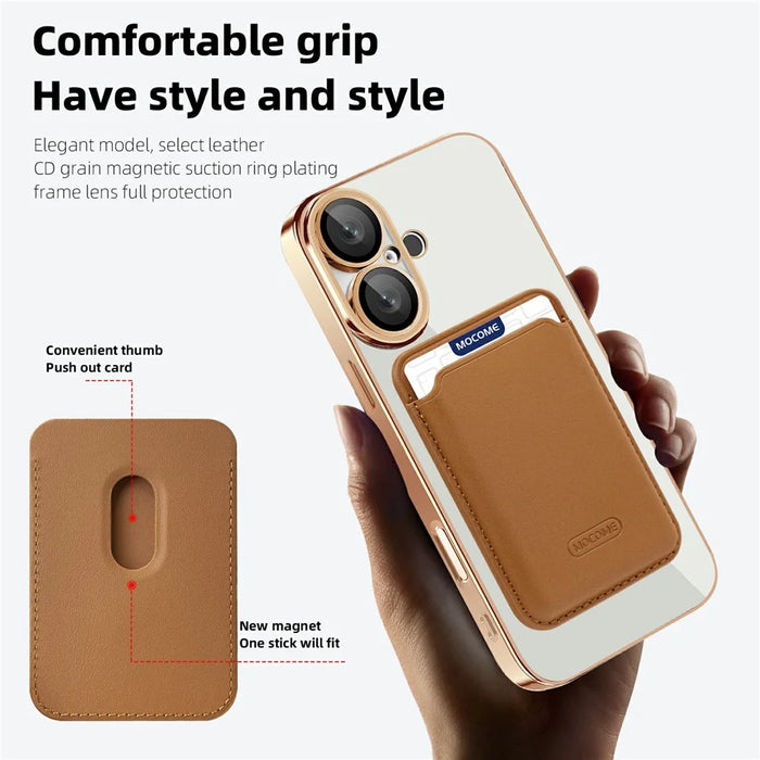 For iPhone 16 Plus Case Compatible with MagSafe TPU + PC Mobile Cover with Card Bag - Brown - 3