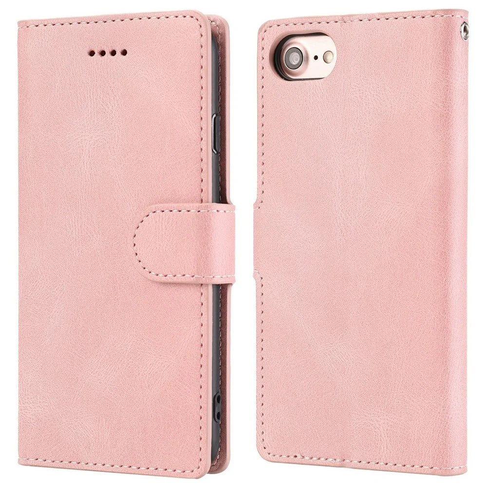 For iPhone 17e / 16e Case PU Leather Phone Cover with Wallet Stand - Pink - 1