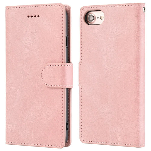 For iPhone 17e / 16e Case PU Leather Phone Cover with Wallet Stand - Pink - 1
