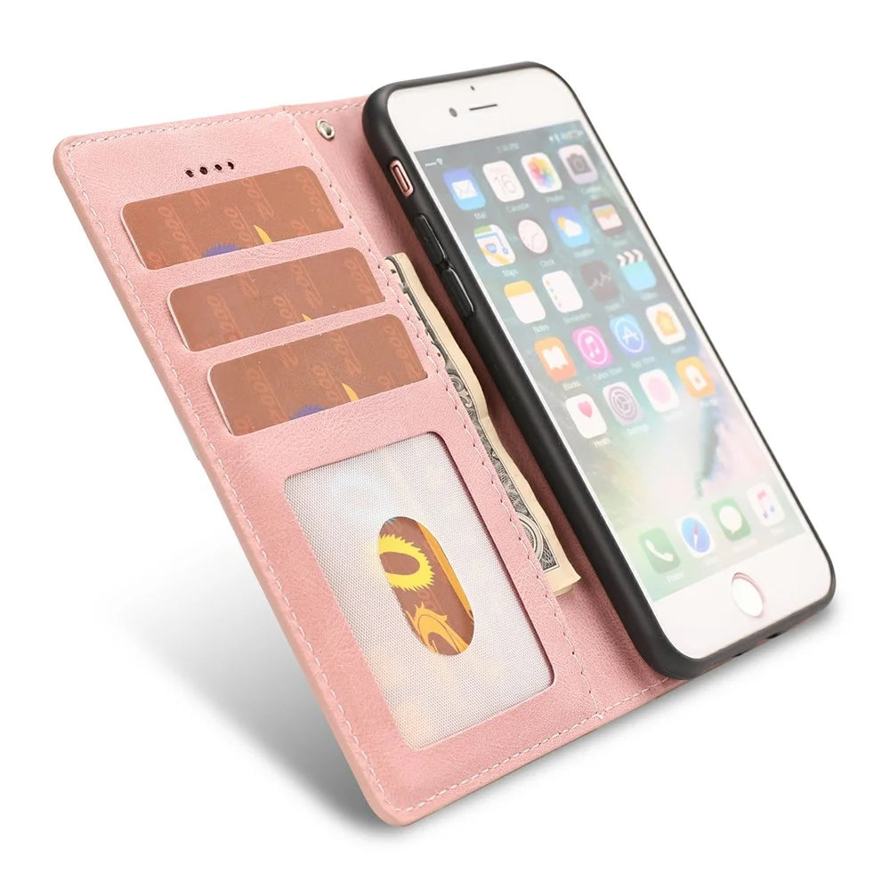 For iPhone 17e / 16e Case PU Leather Phone Cover with Wallet Stand - Pink - 2