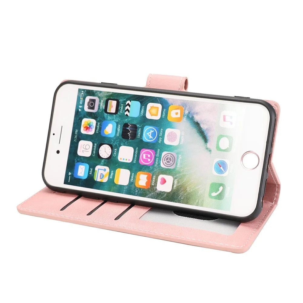 For iPhone 17e / 16e Case PU Leather Phone Cover with Wallet Stand - Pink - 3