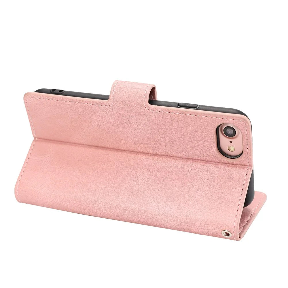 For iPhone 17e / 16e Case PU Leather Phone Cover with Wallet Stand - Pink - 4