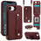 For iPhone 17e / 16e Case Kickstand Card Slots Leather Coated TPU Cover with Shoulder Strap - Wine Red - 1