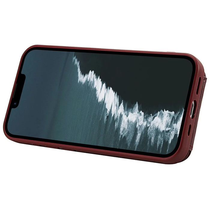 For iPhone 17e / 16e Case Kickstand Card Slots Leather Coated TPU Cover with Shoulder Strap - Wine Red - 4