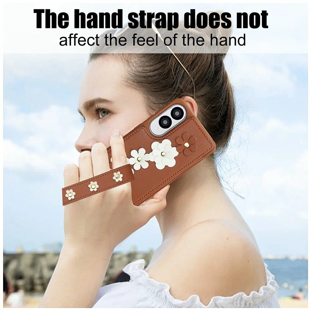 SY-001 For Samsung Galaxy S25 Edge Case Card Slots Leather Coated TPU Flower Phone Cover - Brown - 7