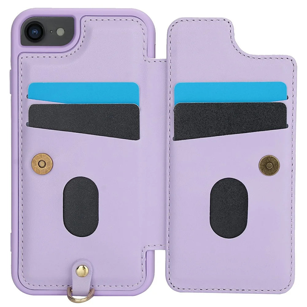SY-001 For iPhone 17e / 16e Case Card Slots Leather Coated TPU Flower Phone Cover - Purple - 2