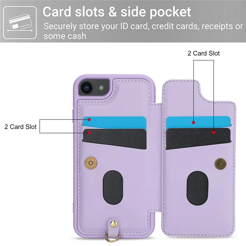 SY-001 For iPhone 17e / 16e Case Card Slots Leather Coated TPU Flower Phone Cover - Purple - 5