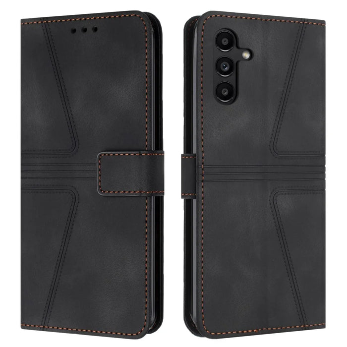 For Samsung Galaxy A56 5G Case Triangle Imprinted Anti-Scratch Phone Wallet Cover - Black - 1