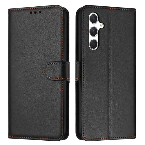 For Samsung Galaxy A56 5G Case Stand Wallet Leather Phone Cover with Strap - Black - 1