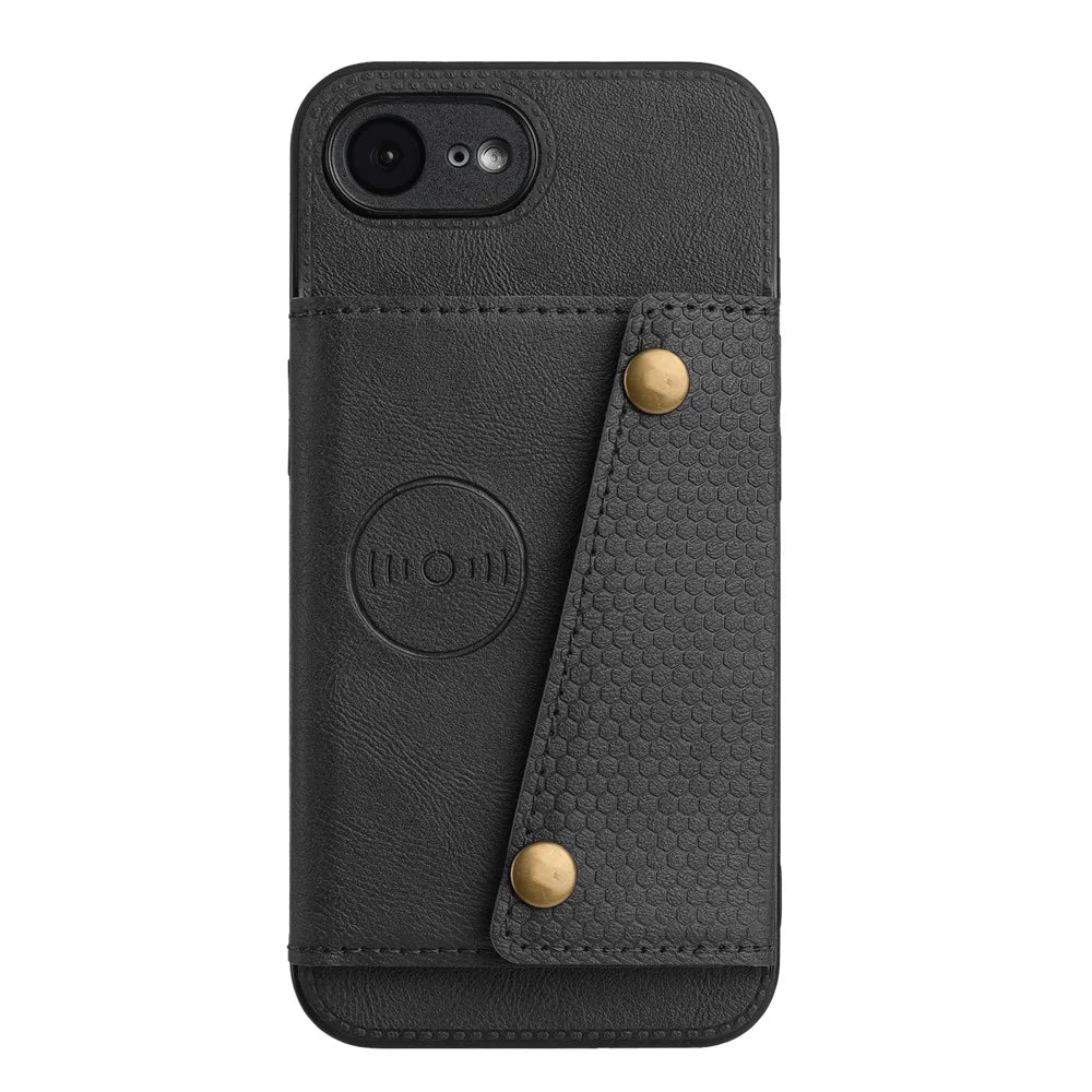 For iPhone 17e / 16e Case with Card Slots Kickstand Leather + TPU Phone Cover - Black - 2