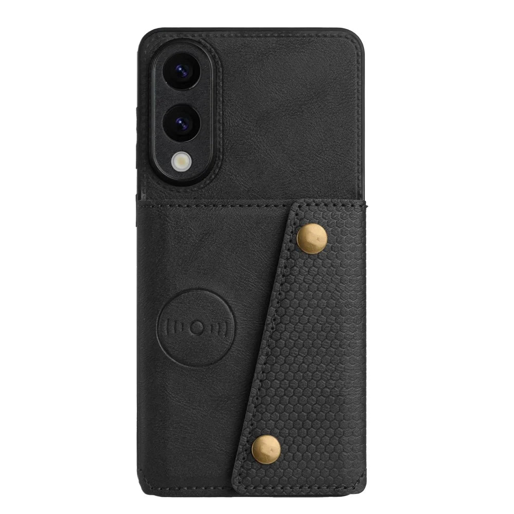 For Samsung Galaxy S25 Edge Case with Card Slots Kickstand Leather + TPU Phone Cover - Black - 2