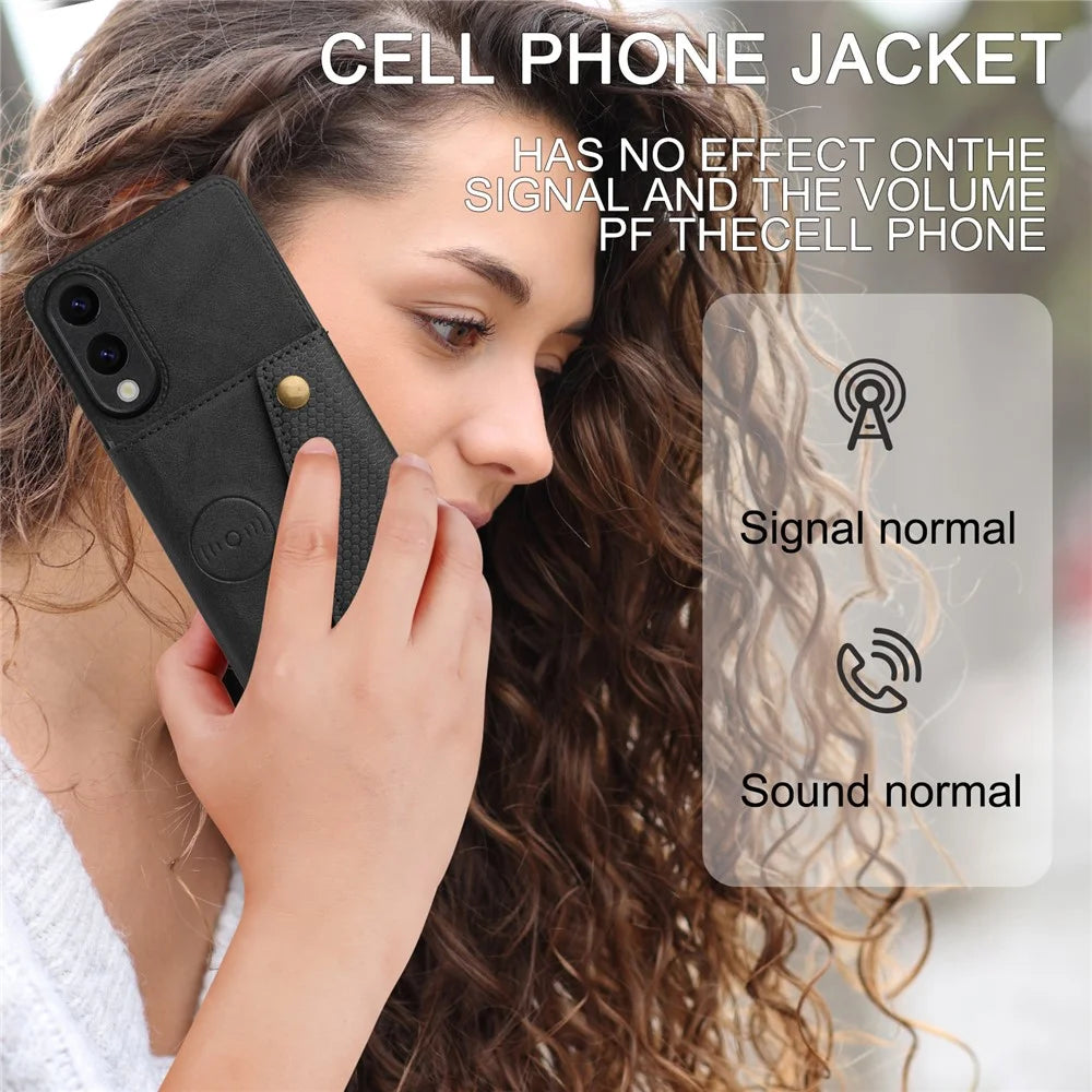 For Samsung Galaxy S25 Edge Case with Card Slots Kickstand Leather + TPU Phone Cover - Black - 5