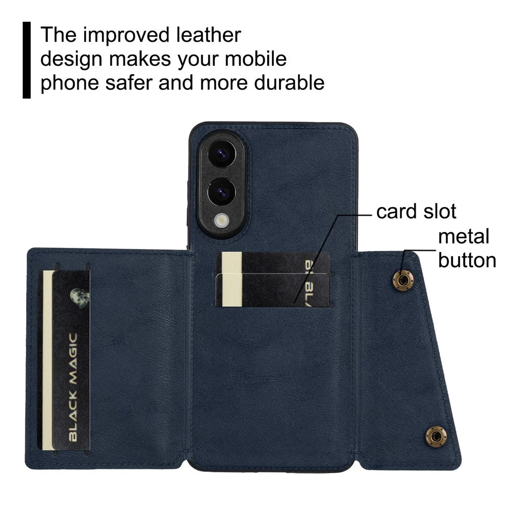 For Samsung Galaxy S25 Edge Case with Card Slots Kickstand Leather + TPU Phone Cover - Black - 6
