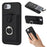 For iPhone 17e / 16e Case with Ring Kickstand Drawing Type Card Slots Leather Back Cover - Black - 1