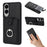For Samsung Galaxy S25 Edge Case with Ring Kickstand Drawing Type Card Slots Leather Back Cover - Black - 1