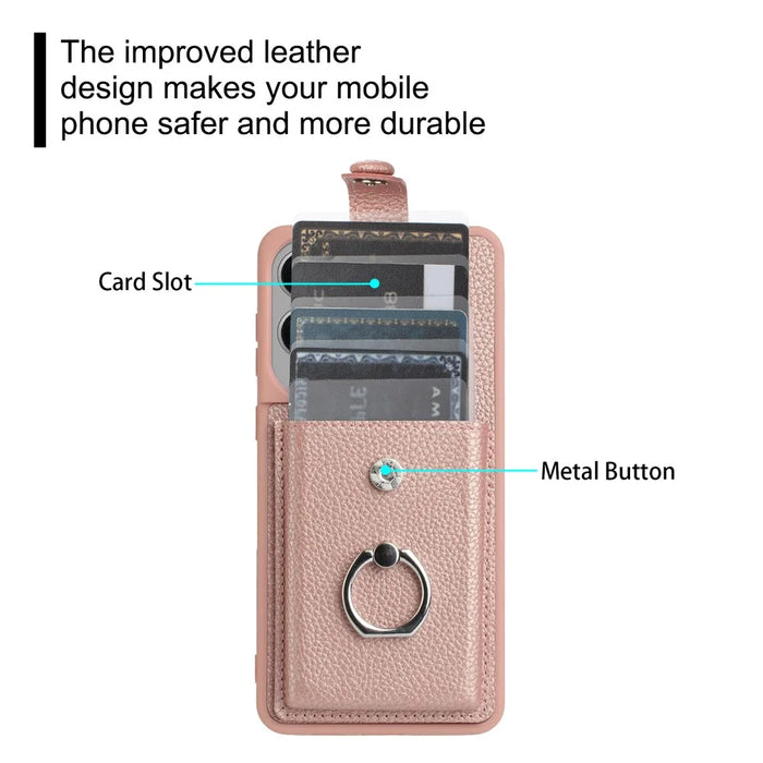 For Samsung Galaxy S25 Edge Case with Ring Kickstand Drawing Type Card Slots Leather Back Cover - Black - 5
