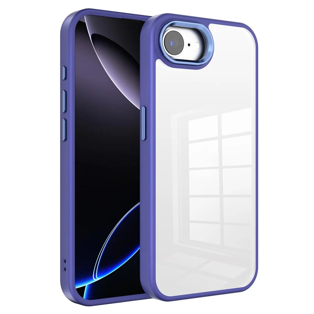 For iPhone 17e / 16e Case TPU + PC Clear Phone Back Cover with Metal Button - Dark Purple - 1