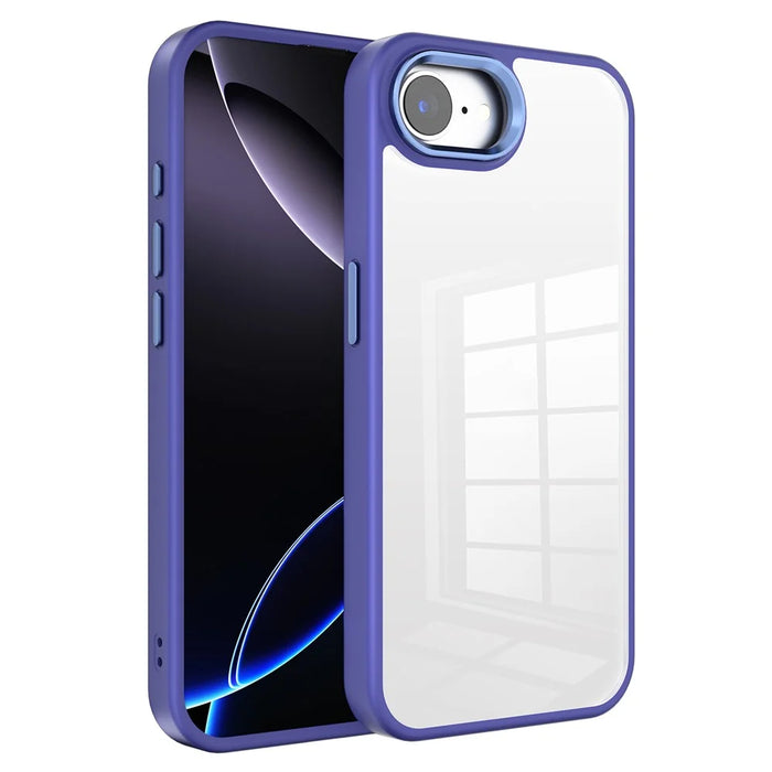 For iPhone 17e / 16e Case TPU + PC Clear Phone Back Cover with Metal Button - Dark Purple - 1