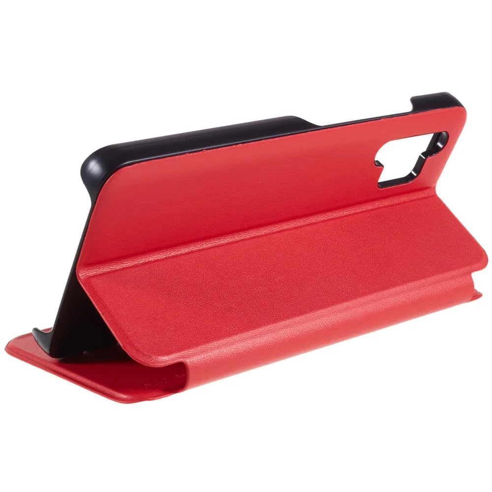For Samsung Galaxy A32 4G (EU Version) Case View Window PU Leather Stand Cover - Red - 5