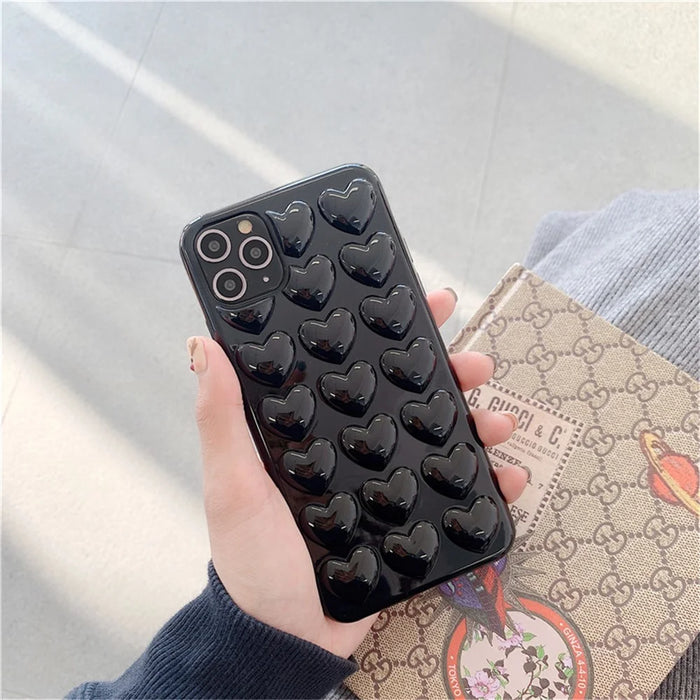 For iPhone 15 Pro Max Case 3D Heart Pattern Hard PC Shockproof Phone Cover - Black - 1