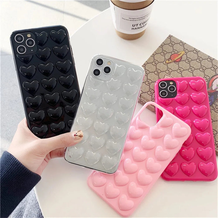 For iPhone 15 Pro Max Case 3D Heart Pattern Hard PC Shockproof Phone Cover - Black - 4