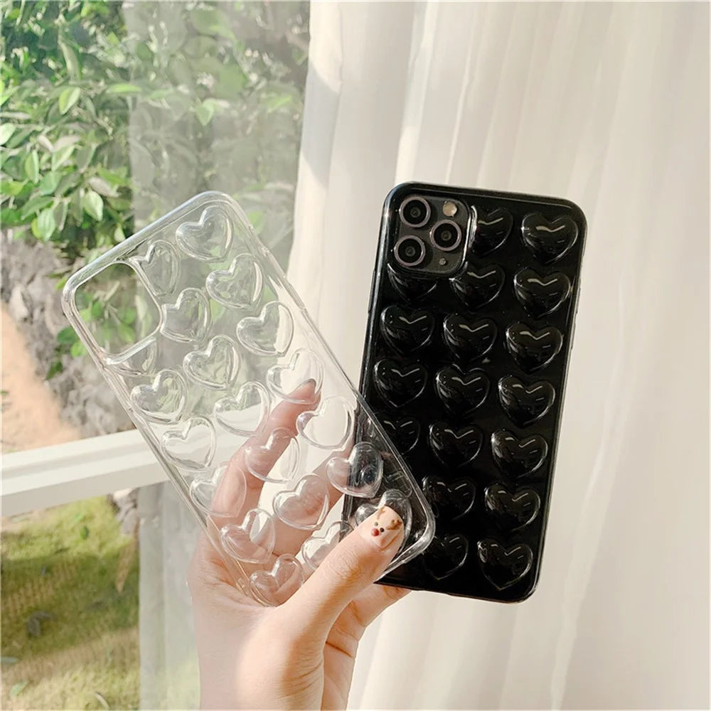 For iPhone 15 Pro Case 3D Heart Pattern Hard PC Shockproof Phone Cover - Black - 2