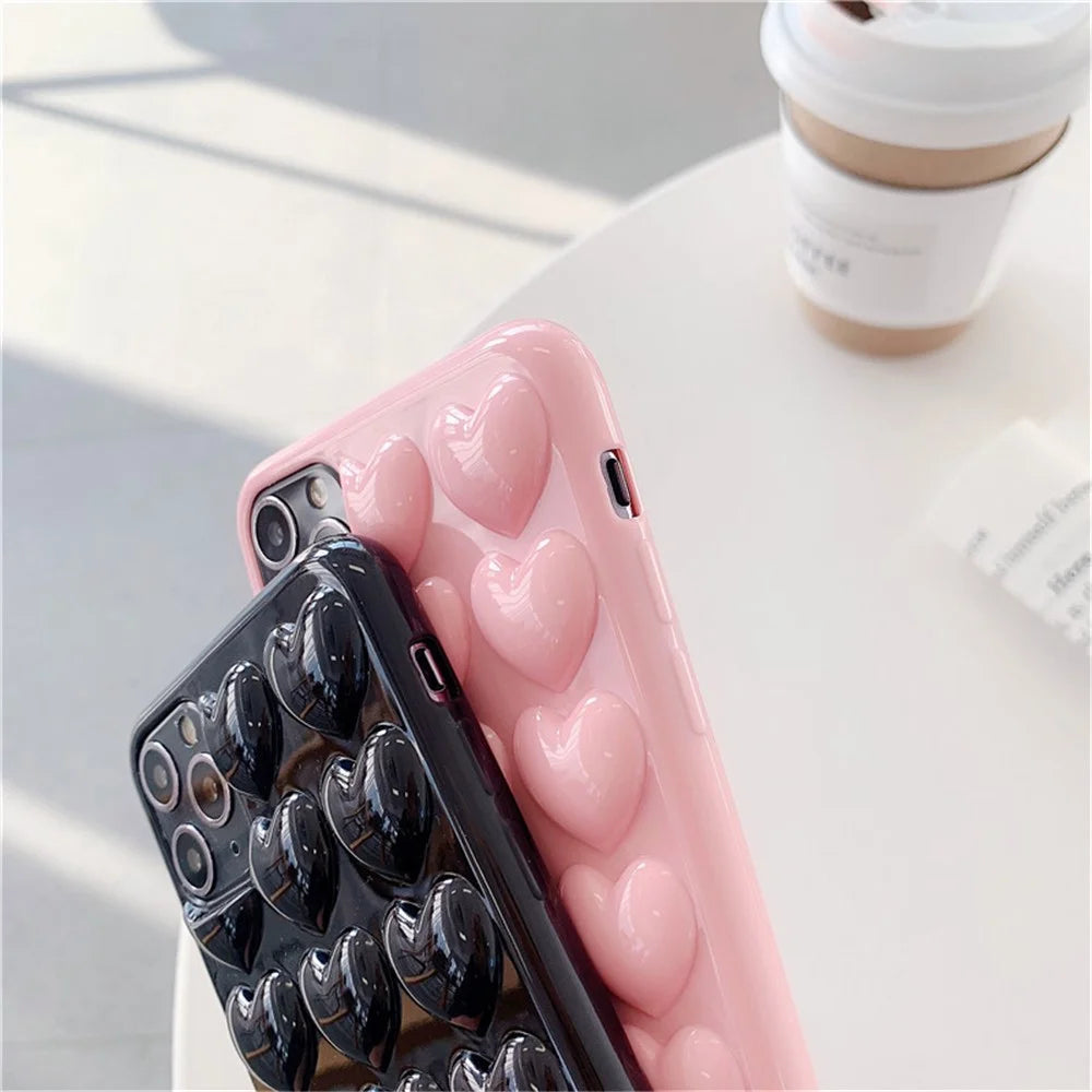 For iPhone 15 Pro Case 3D Heart Pattern Hard PC Shockproof Phone Cover - Black - 3