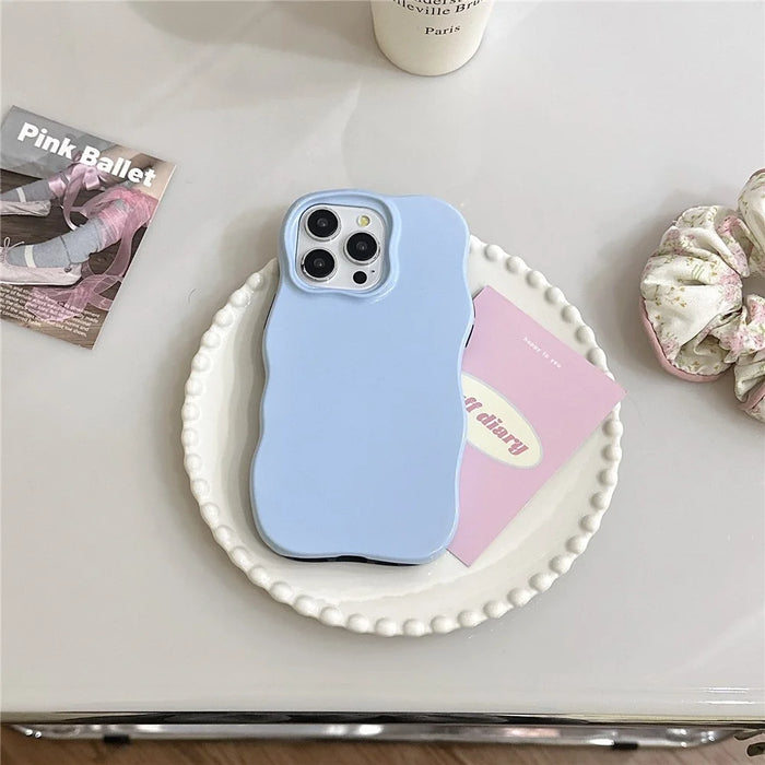 For iPhone 15 Pro Max Case Wavy Edge TPU + PC Anti Drop Phone Cover - Blue - 2