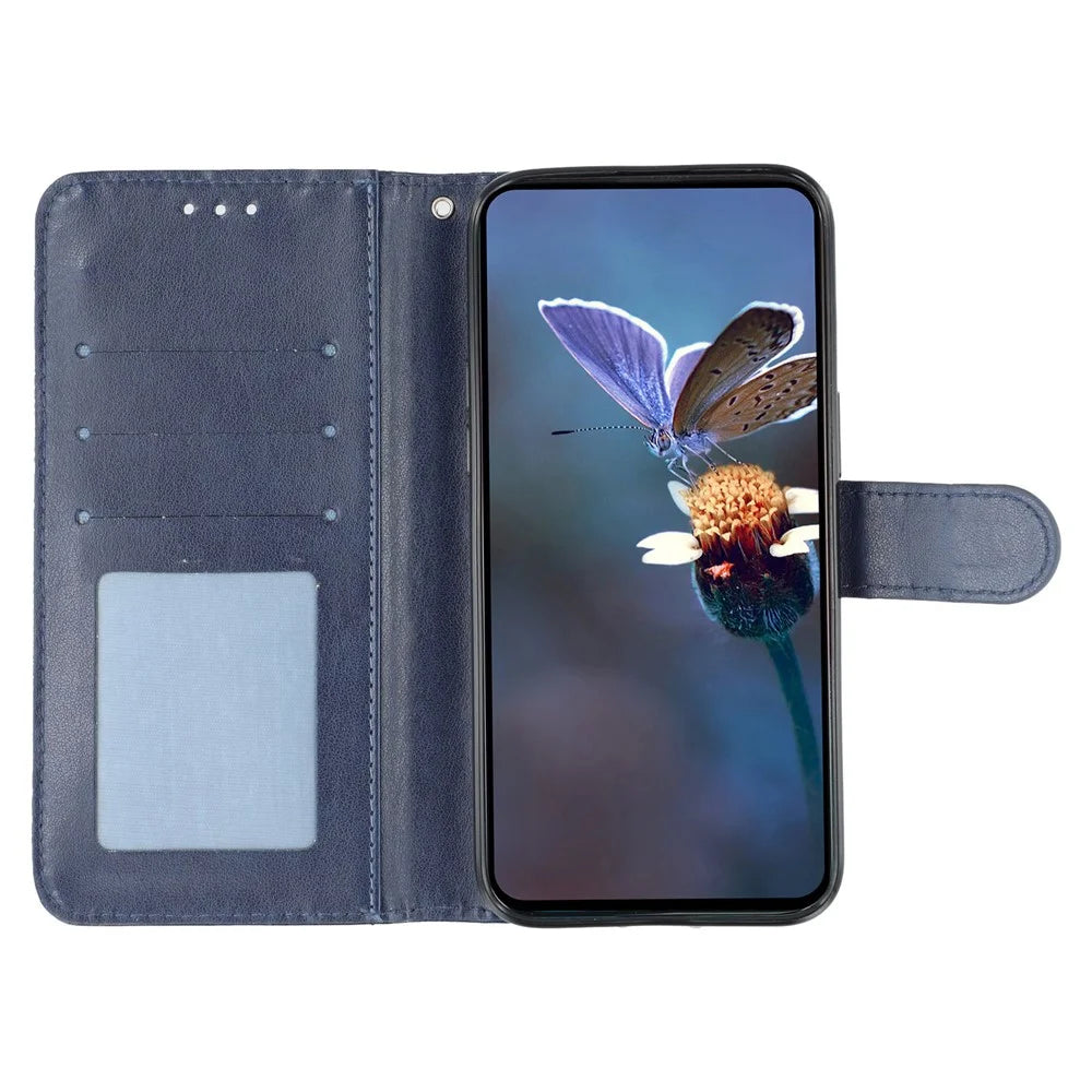 For Samsung Galaxy A05 4G Case Lace Flowers PU Leather Flip Wallet Phone Cover - Dark Blue - 2