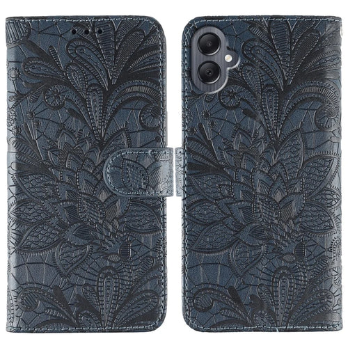 For Samsung Galaxy A08 5G / A08 4G / A07 4G / A06 4G / A06 5G Case Lace Flowers PU Leather Flip Wallet Phone Cover - Dark Blue - 1