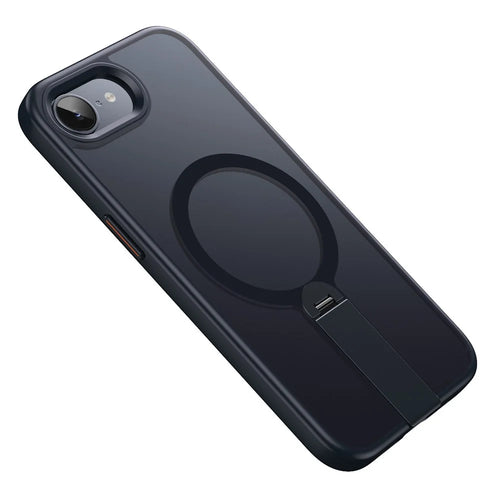 For iPhone 17e / 16e Case Compatible with MagSafe Rotating Straight Kickstand TPU + PC Matte Phone Cover - Black - 1