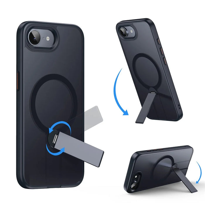 For iPhone 17e / 16e Case Compatible with MagSafe Rotating Straight Kickstand TPU + PC Matte Phone Cover - Black - 2
