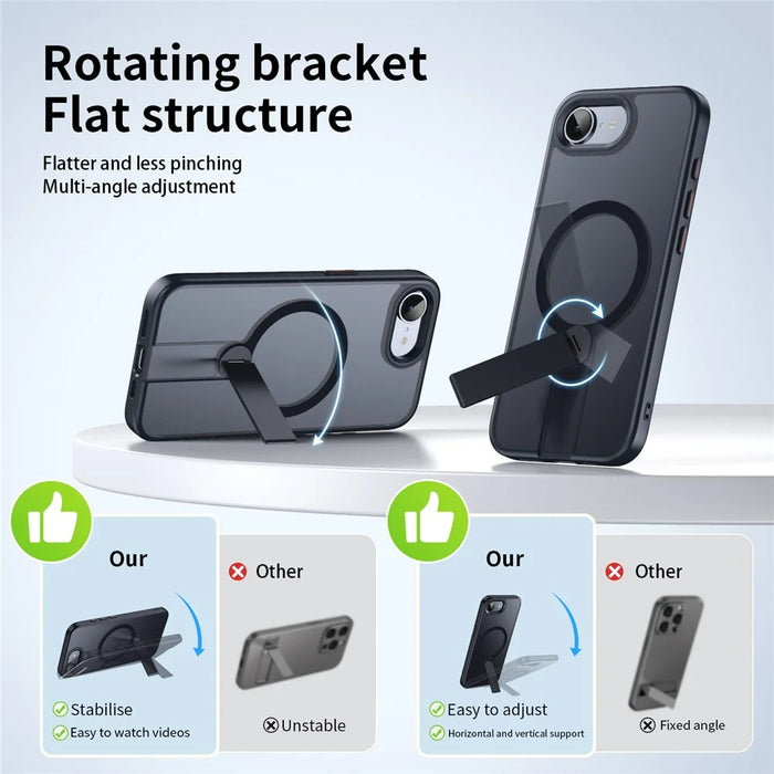 For iPhone 17e / 16e Case Compatible with MagSafe Rotating Straight Kickstand TPU + PC Matte Phone Cover - Black - 3