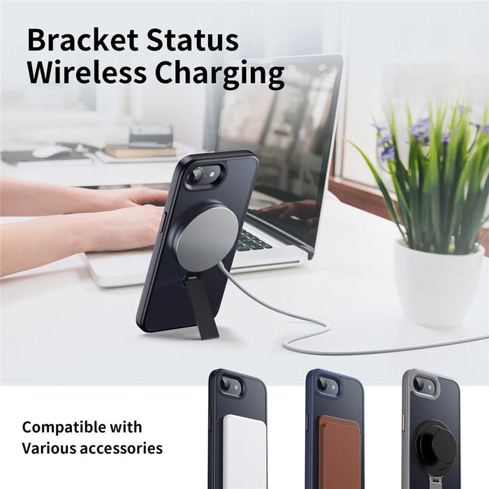 For iPhone 17e / 16e Case Compatible with MagSafe Rotating Straight Kickstand TPU + PC Matte Phone Cover - Black - 4