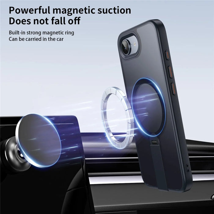 For iPhone 17e / 16e Case Compatible with MagSafe Rotating Straight Kickstand TPU + PC Matte Phone Cover - Black - 5