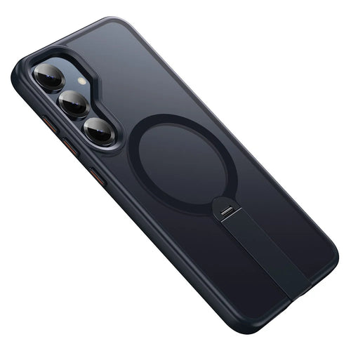 For Samsung Galaxy S25+ Magnetic Case Rotating Straight Kickstand TPU + PC Matte Phone Cover - Black - 1