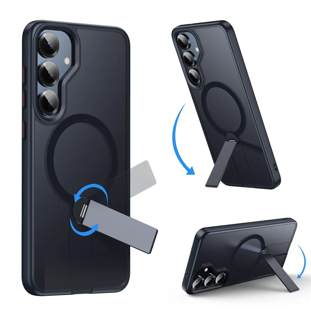 For Samsung Galaxy S25+ Magnetic Case Rotating Straight Kickstand TPU + PC Matte Phone Cover - Black - 2