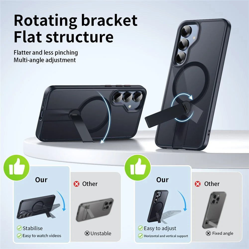 For Samsung Galaxy S25+ Magnetic Case Rotating Straight Kickstand TPU + PC Matte Phone Cover - Black - 3