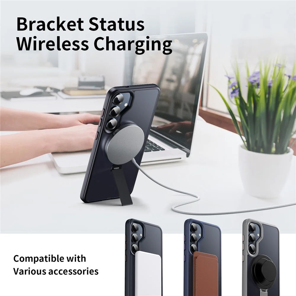 For Samsung Galaxy S25+ Magnetic Case Rotating Straight Kickstand TPU + PC Matte Phone Cover - Black - 4